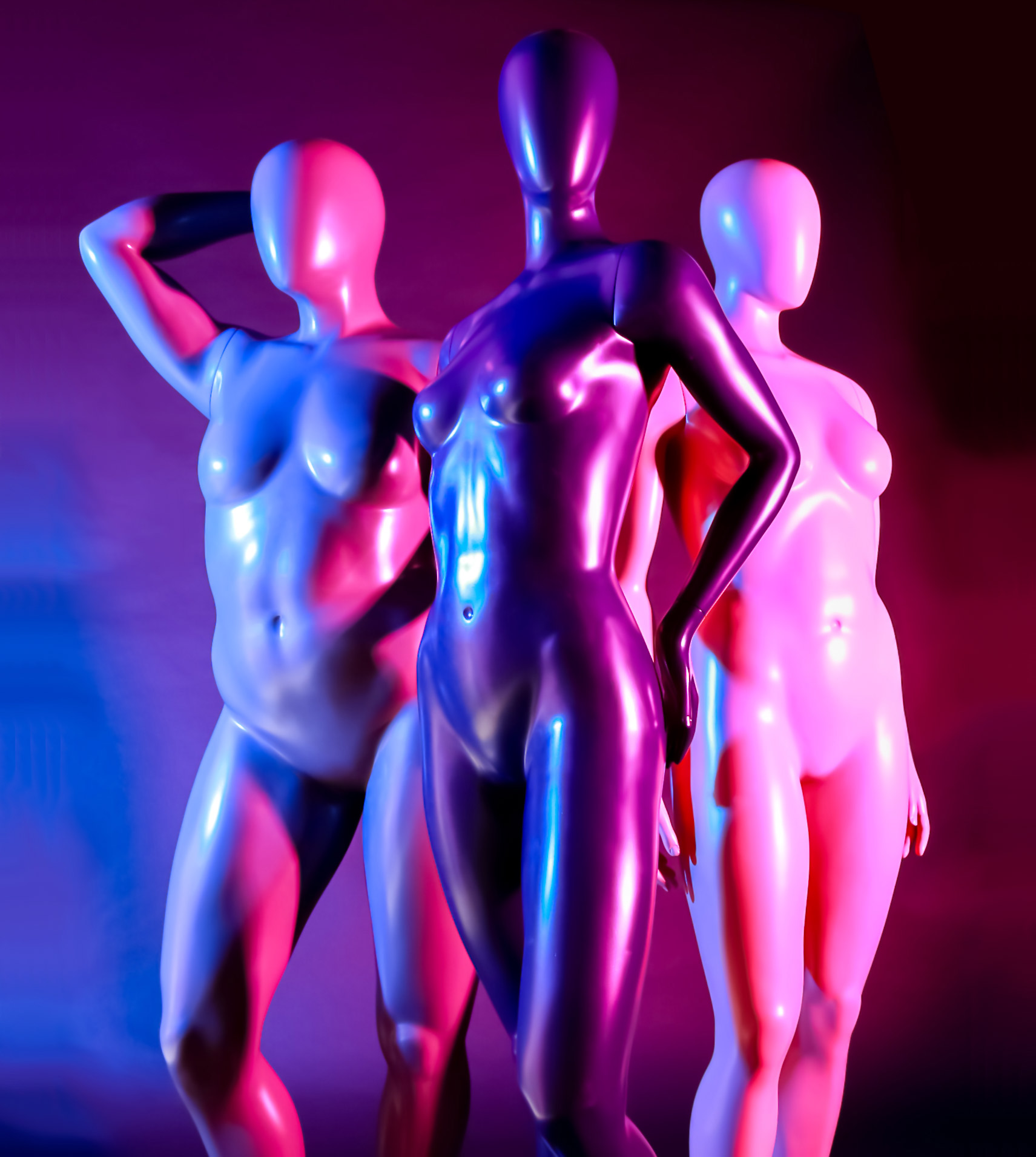 Three mannequins posing. Fusion Empower collection.