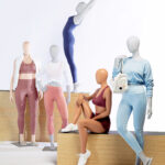 Five mannequins posing. Fusion Sweat collection.