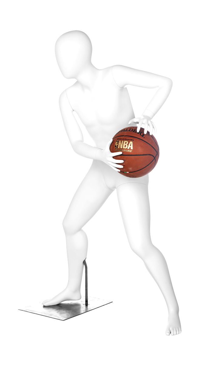 A mannequin posing with a basketball. Fusion Clubhouse Collection.