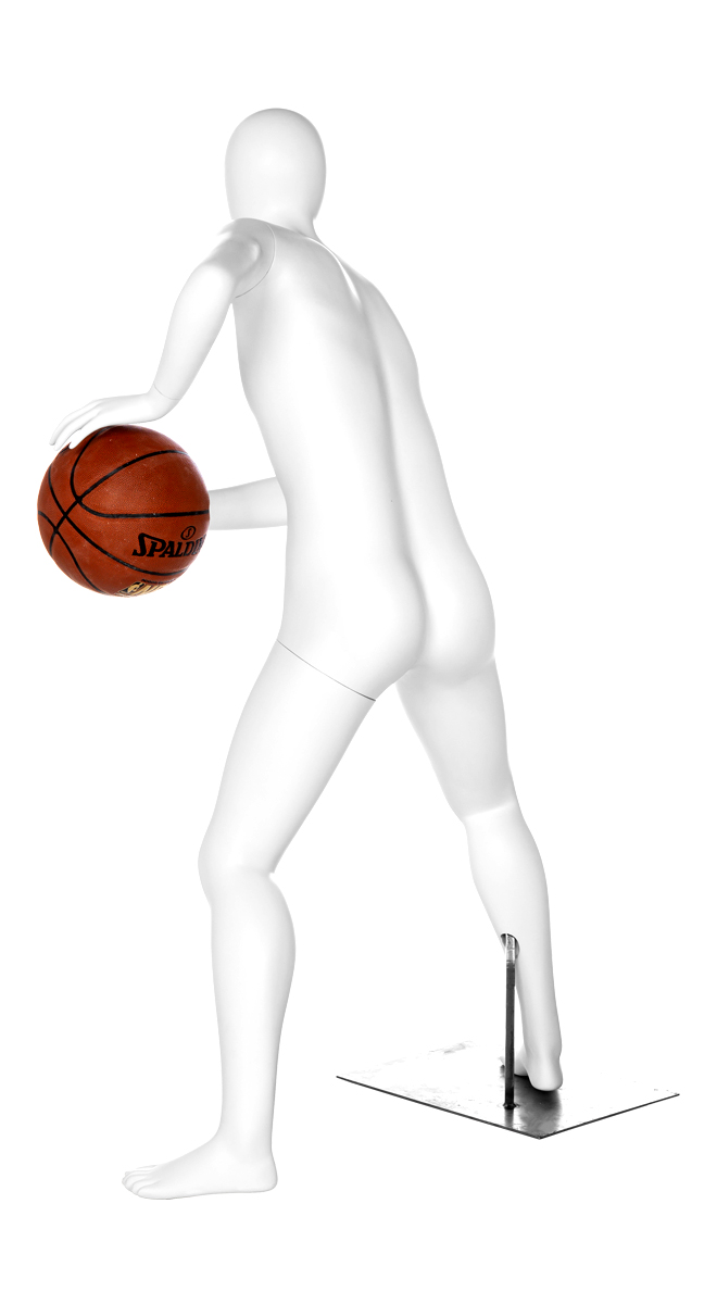A mannequin posing with a basketball. Fusion Clubhouse Collection.