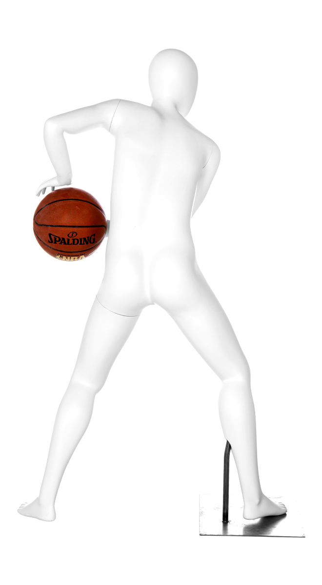 A mannequin posing with a basketball. Fusion Clubhouse Collection.