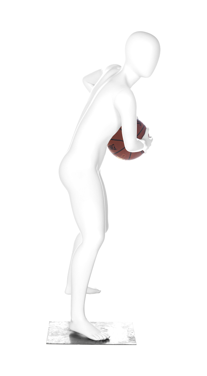 A mannequin posing with a basketball. Fusion Clubhouse Collection.