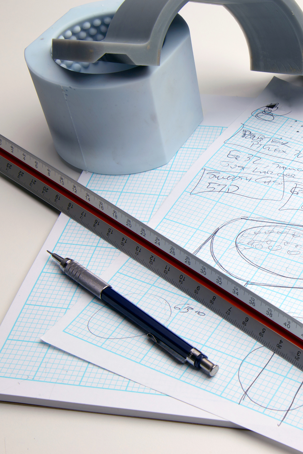 Pencil ruler and paper on desk Fusion.