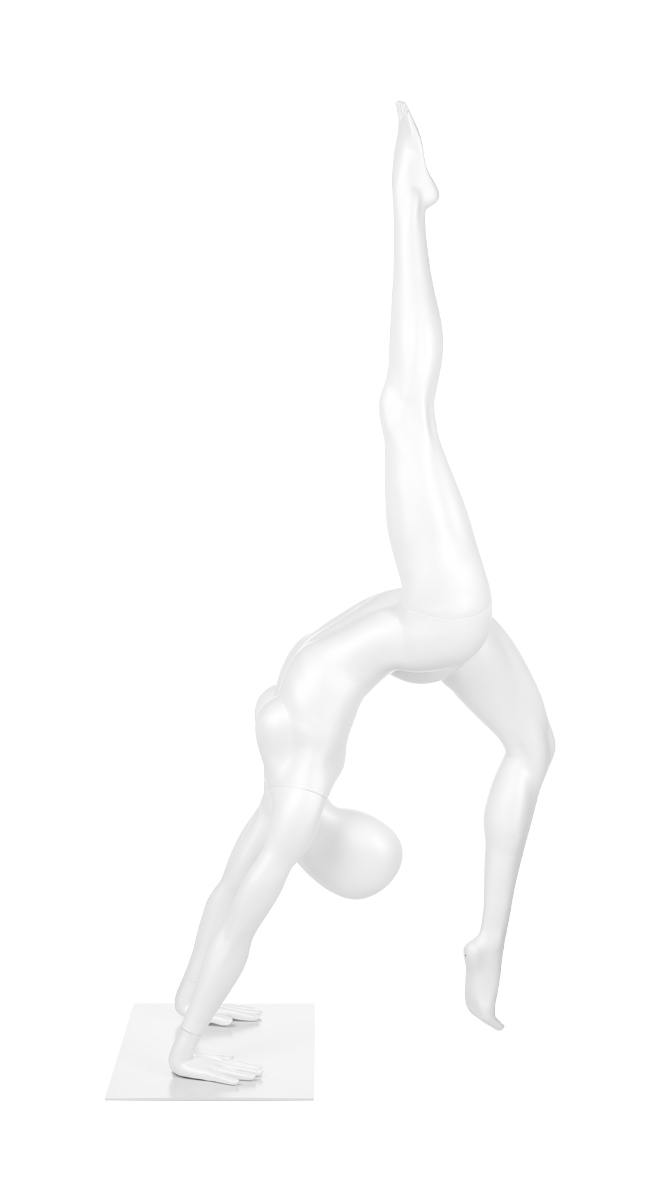 A mannequin doing a handstand. Fusion Olympus collection.