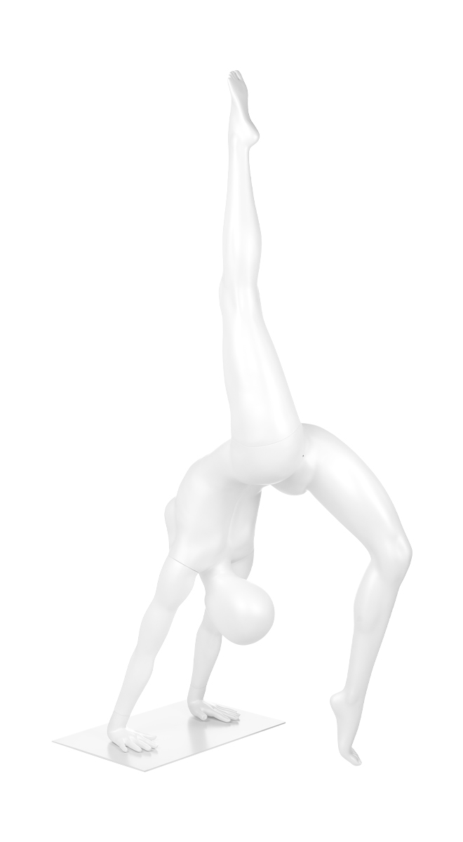 A mannequin doing a handstand. Fusion Olympus collection.