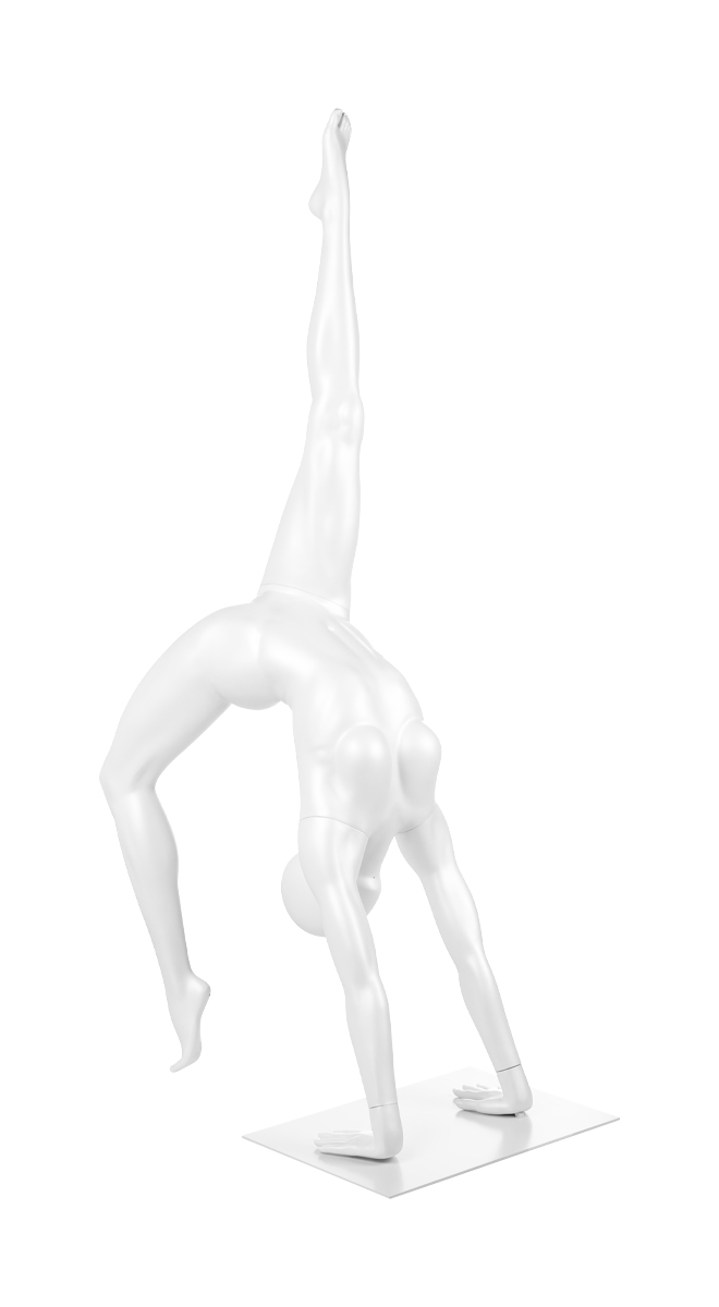 A mannequin doing a handstand. Fusion Olympus collection.