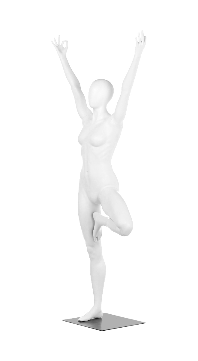 A mannequin in a yoga pose. Fusion Olympus collection.