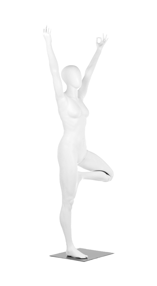 A mannequin in a yoga pose. Fusion Olympus collection.