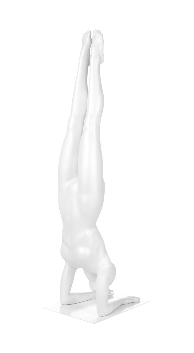 A mannequin doing a handstand. Fusion Olympus collection.
