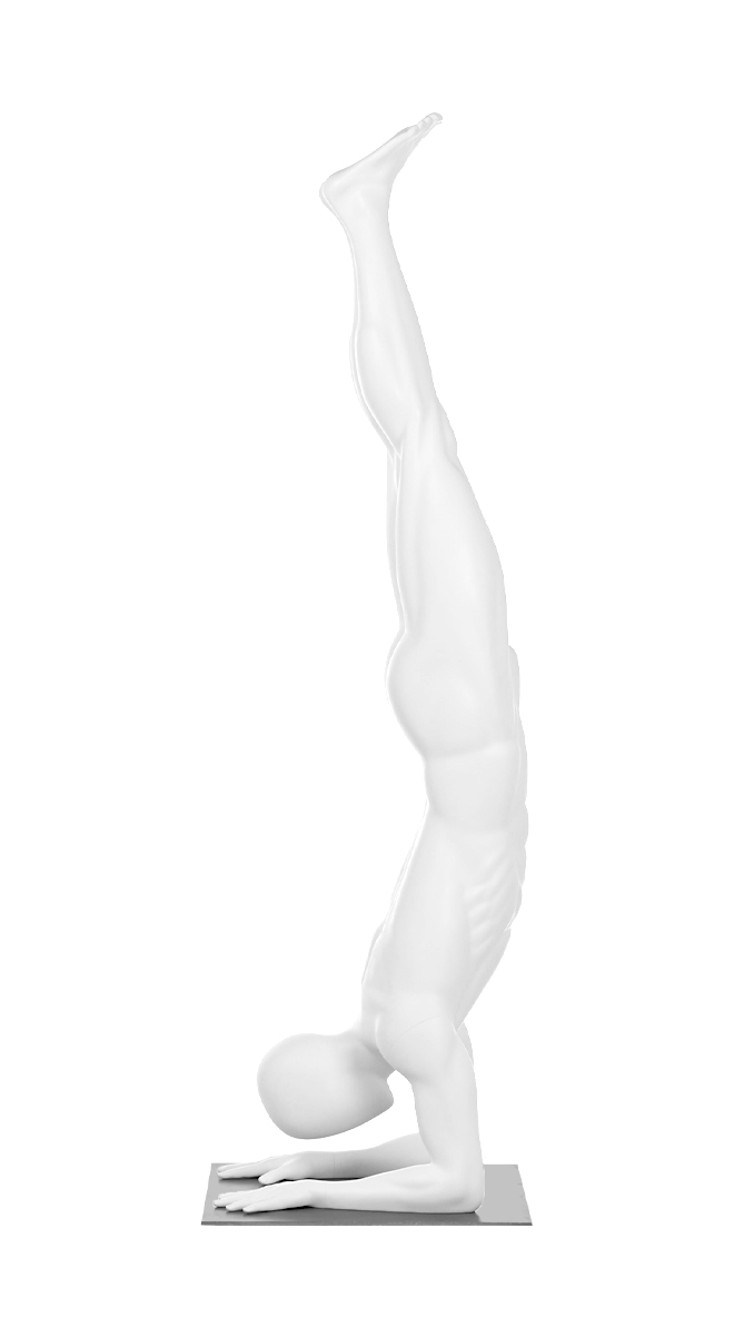 A mannequin doing a handstand. Fusion Olympus collection.